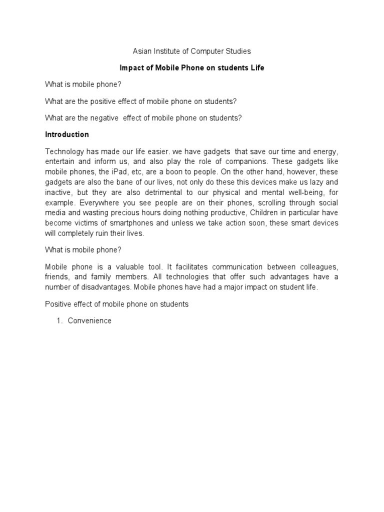 Effect of Mobile Phone On Students | PDF | Social Science | Wellness