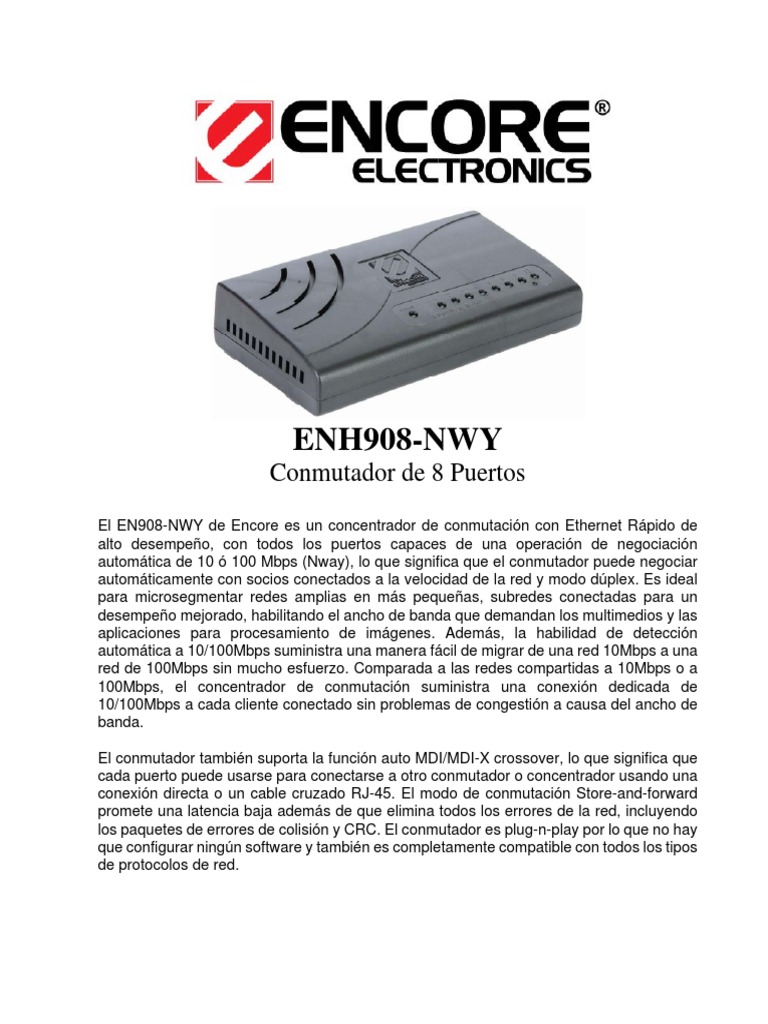 Conmutador Encore ENH908-NWY 8 Puertos | PDF | Informática