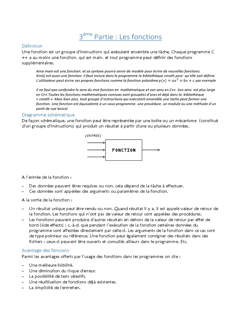 Fonctions en C++ : Définition et Exemples | PDF | C ++ | Programme ...