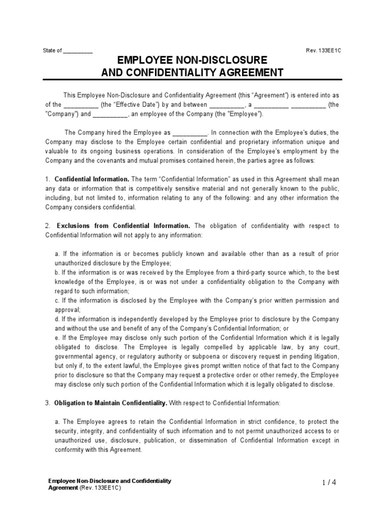 Employee Non Disclosure and Confidentiality Agreement | PDF | Non ...