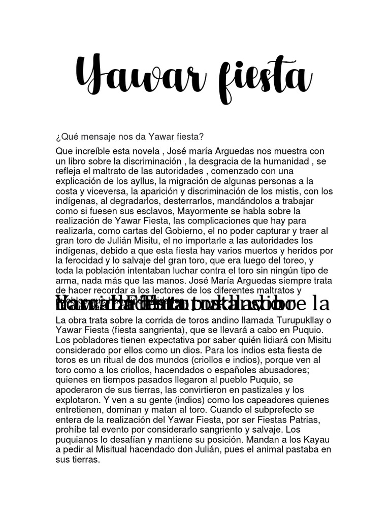 Yawar Fiesta | PDF | Ciencias sociales | Viajes y turismo