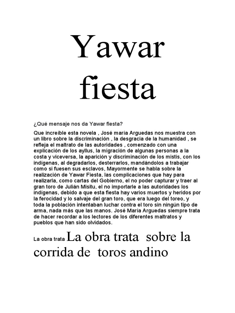 Mensaje y significado de Yawar Fiesta | PDF | Historia