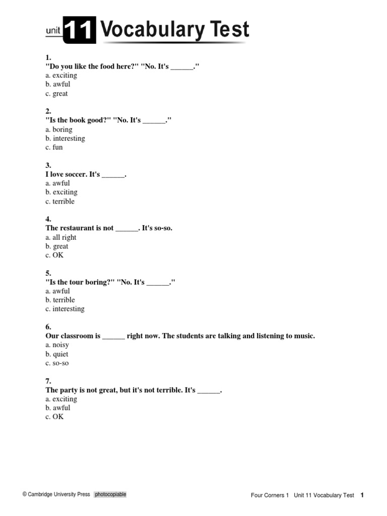 Four Corners Level 1 U11vocabulary Pdf