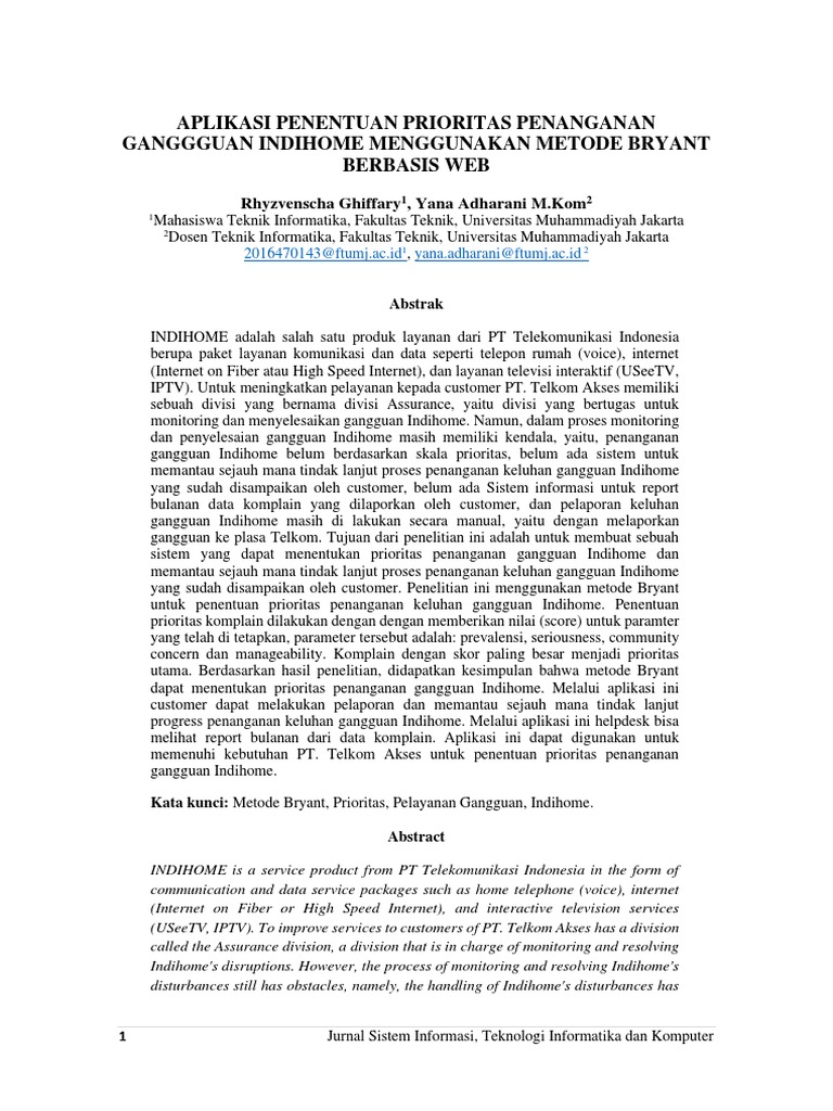 Aplikasi Prioritas Penanganan Indihome | PDF
