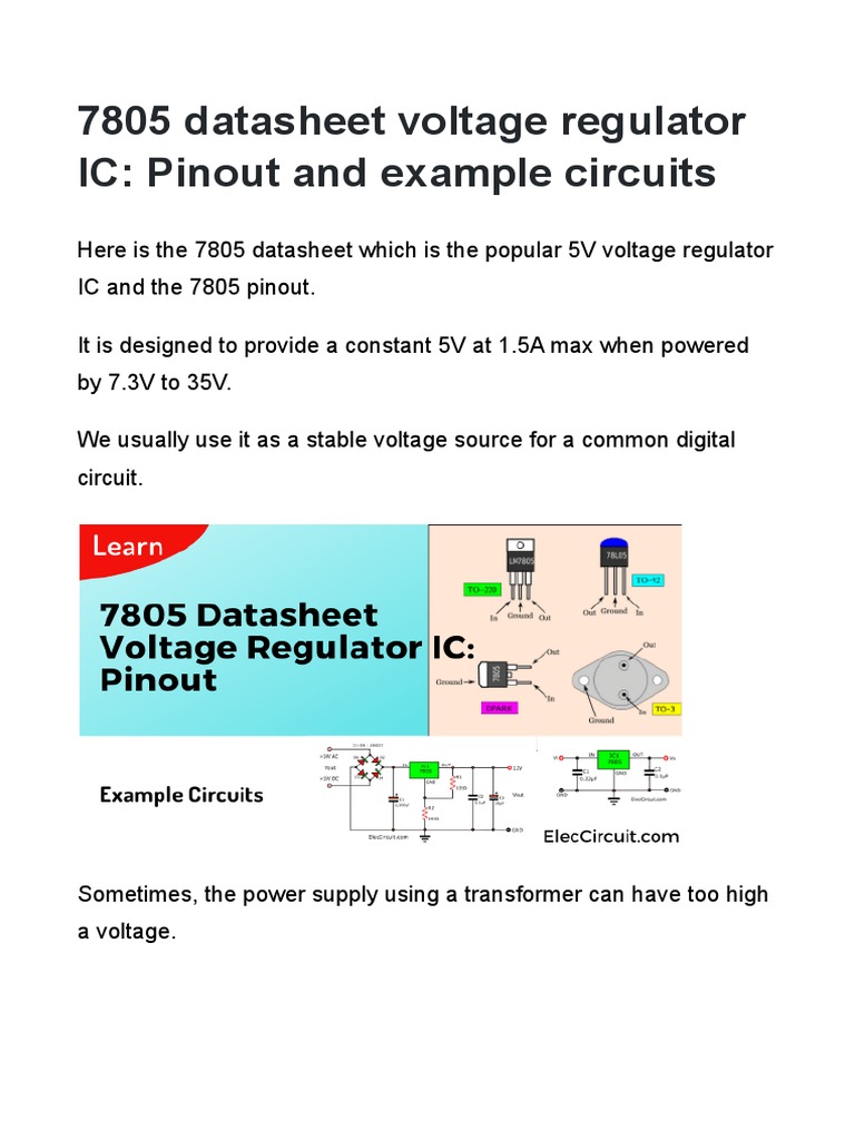 7805 5v Voltage Regulator Datasheet | PDF | Rectifier | Power Supply