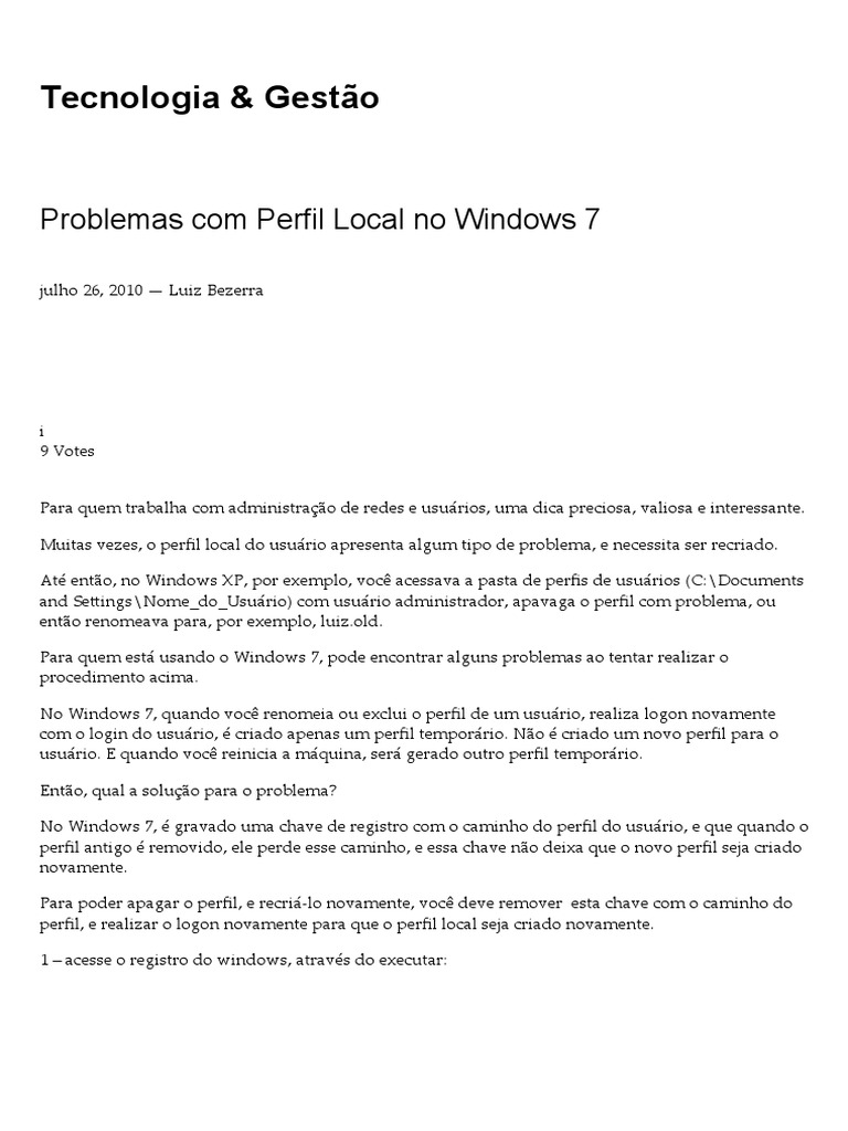 Problemas com perfil local no windows 7 pdf microsoft windows