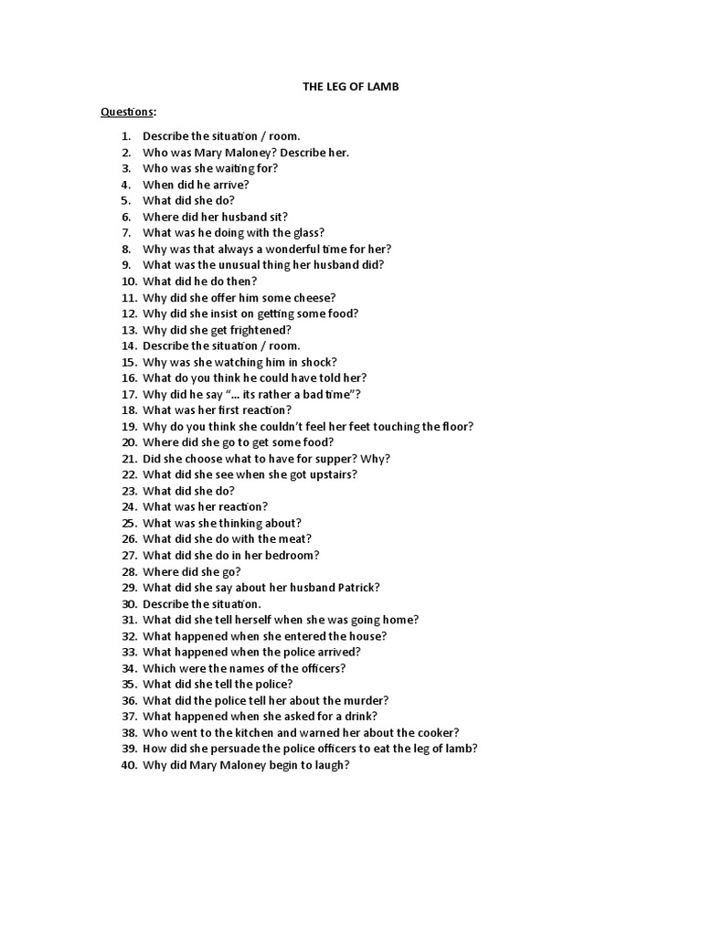 THE LEG OF LAMB Questions PDF