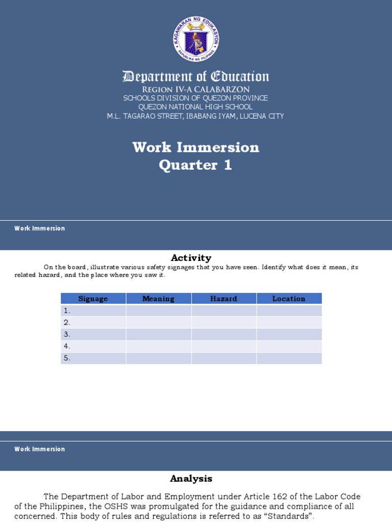 Safety Standards in Work Immersion | PDF | Career & Growth | Wellness
