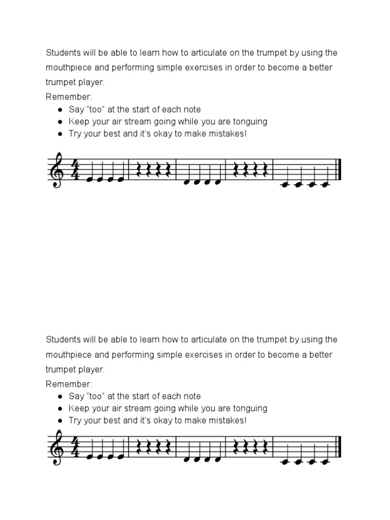 Trumpet Tonguing Worksheet PDF