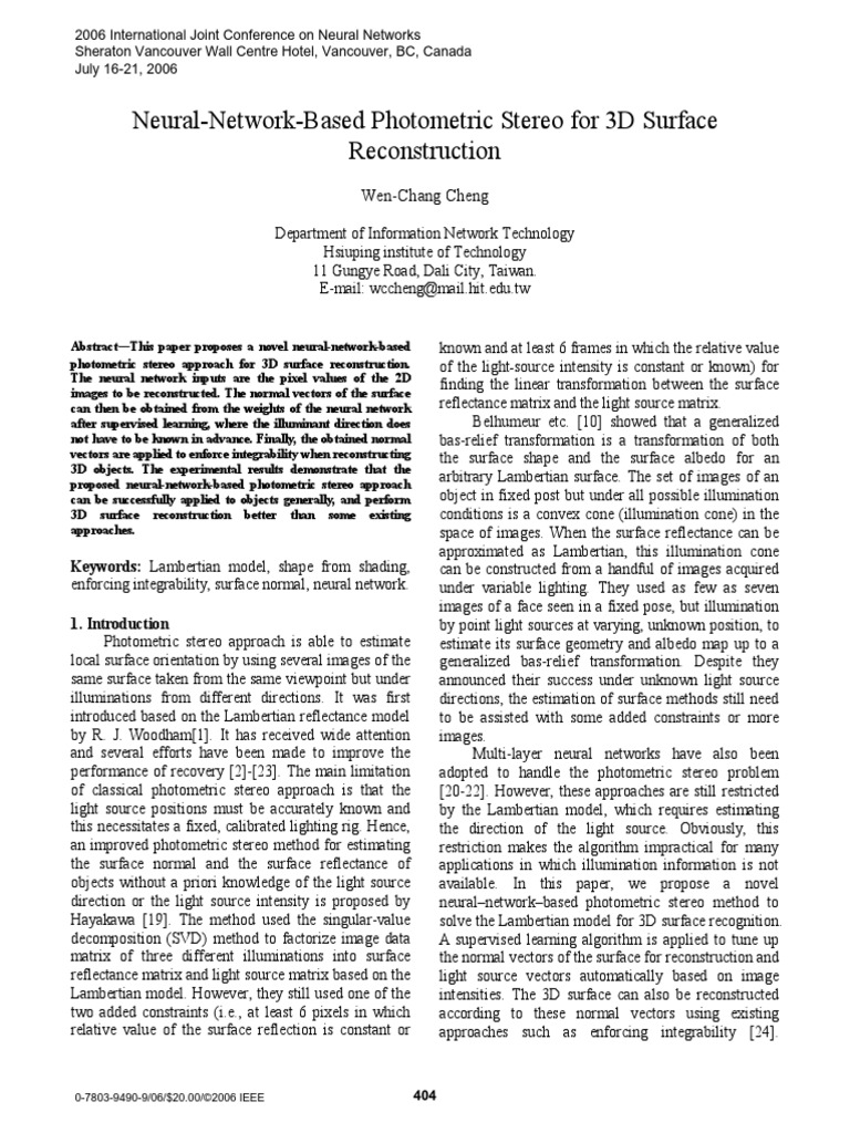 Neural-Network-Based Photometric Stereo For 3D Surface Reconstruction ...