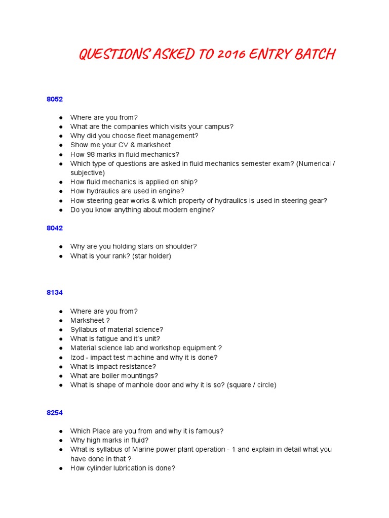 Fleet Management Interview Questions PDF Pump Engines