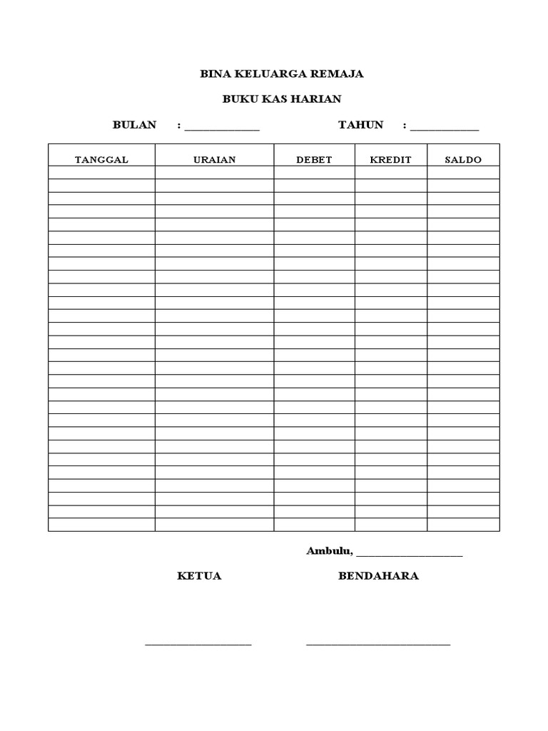 Buku Kas Harian BKR | PDF | Pengelolaan Keuangan & Uang | Bisnis