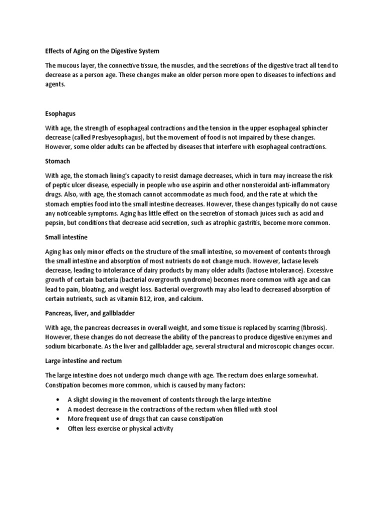 Aging Effects on the Digestive System | PDF | Gastrointestinal Tract ...