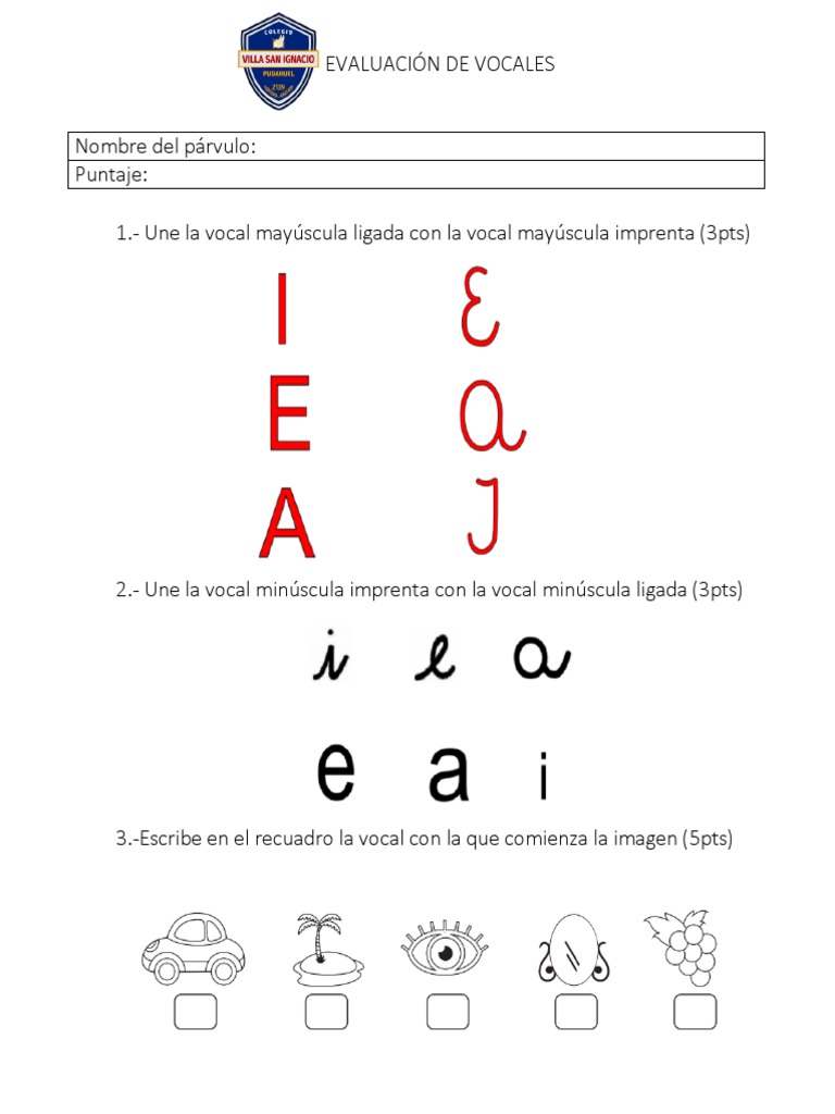 Examen de Vocales para Imprimir | PDF | Artes del Lenguaje y ...
