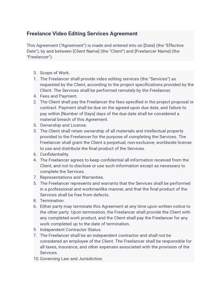Freelancer Video Editing Contract PDF Freelancer License