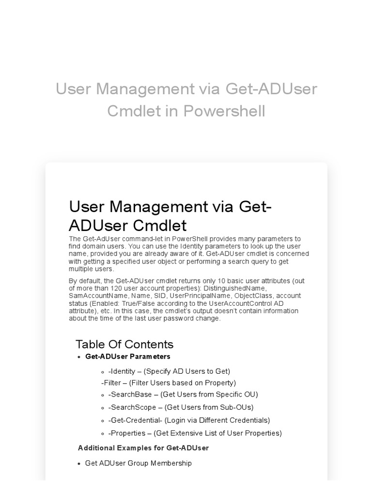 User management via get aduser powershell cmdlet pdf login active
