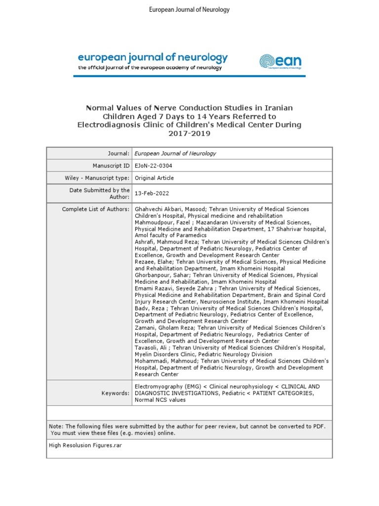 Nerve Conduction Study Norms in Iranian Kids | PDF