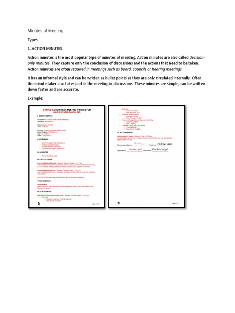 Types & Examples of Minutes of Meeting | PDF | Government