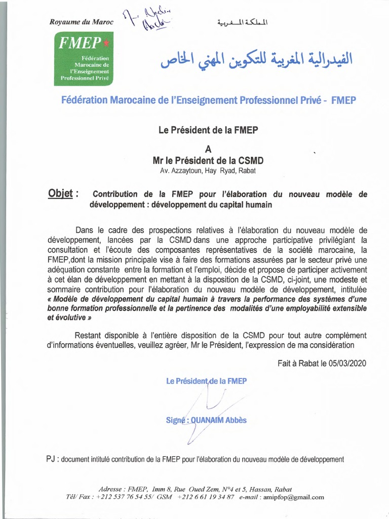 Contribution FMEP au développement humain | PDF | Maroc | Pédagogie