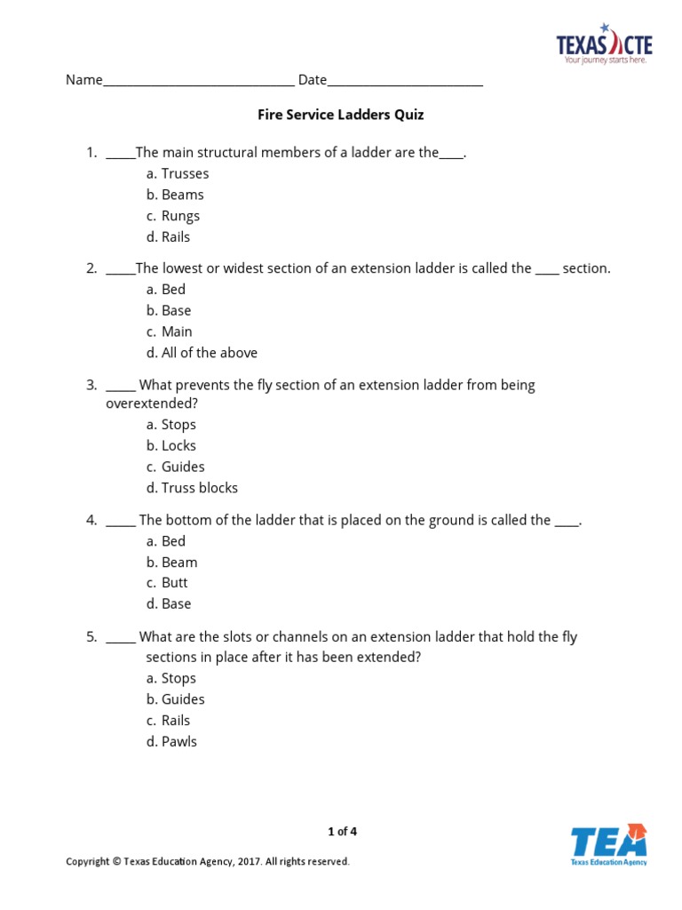 QuizFire Service Ladders PDF Ladder Fire Engine