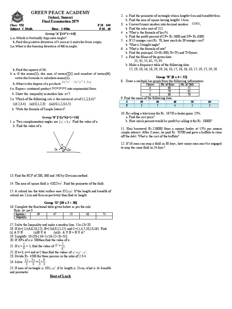 Class-7 C. Math | PDF | Area | Interest