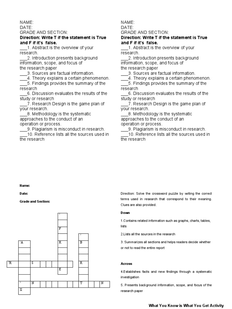 Activity and Evaluation For LP | PDF | Methodology | Crossword