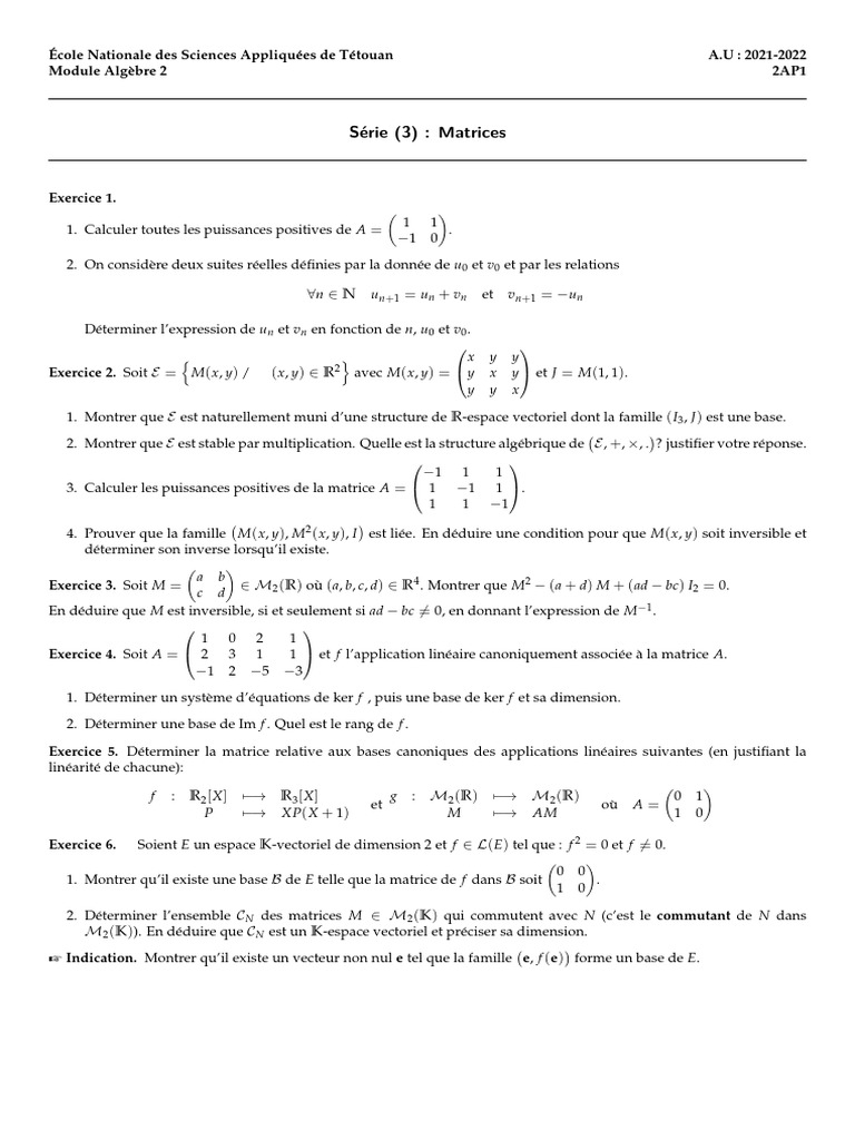 Rang d'une matrice et applications linéaires | PDF | Base (algèbre ...