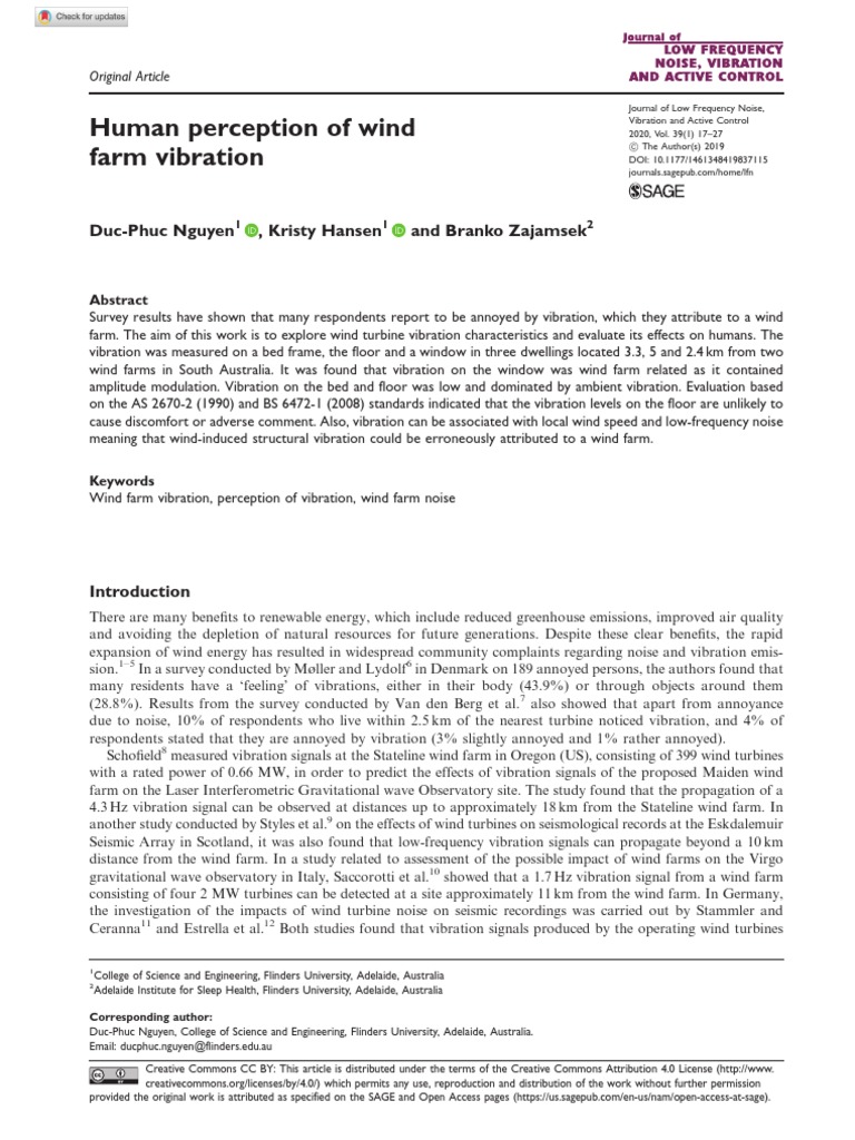 Human Perception of Wind Farm Vibration | PDF | Acoustics | Classical ...