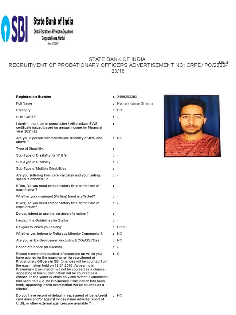 SBI PO Application Details | PDF | Banks