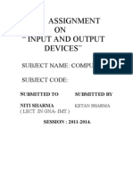 An Assignment ON " Input and Output Devices": Subject Name: Computer Subject Code