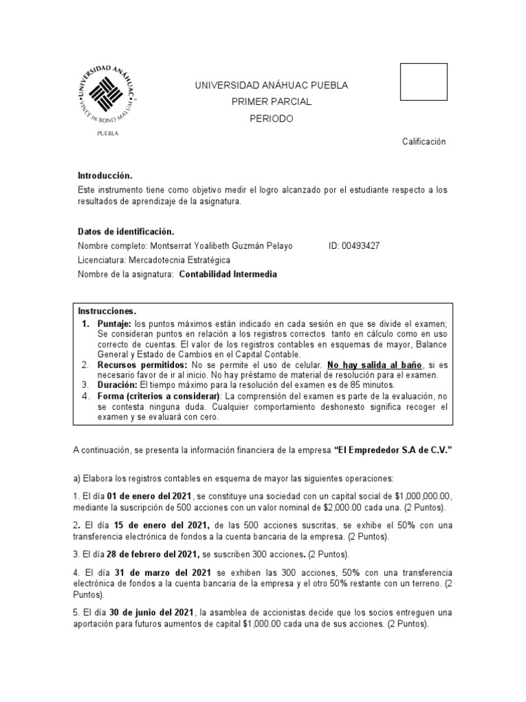 Primer Examen Parcial A de Contabilidad Intermedia | PDF | Compartir ...