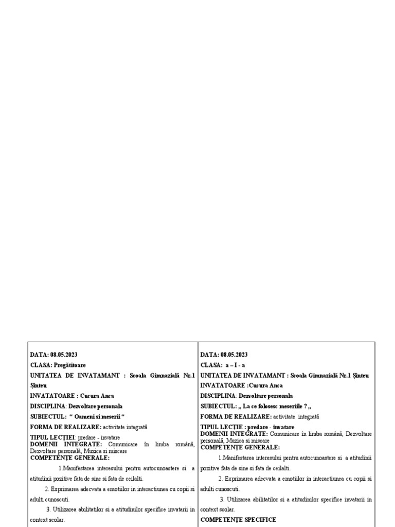 Plan de Lectii - MM | PDF