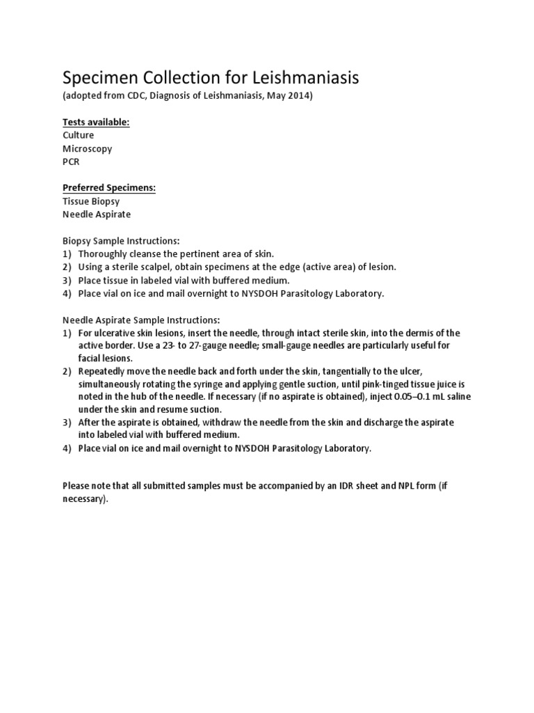 Specimen Collection For Leishmaniasis PDF