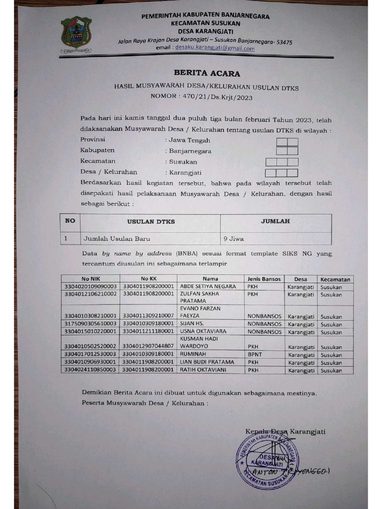 Daftar Data Dtks