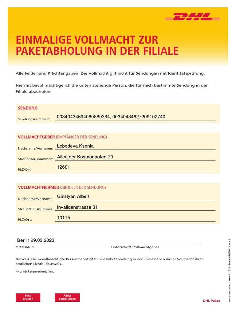 Dhl Vollmacht Digital