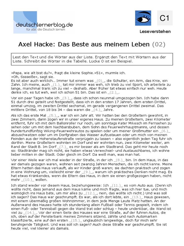 C1 Beispiel Leseverstehen: Leseverstehen C1 Lösungen – PMXUN