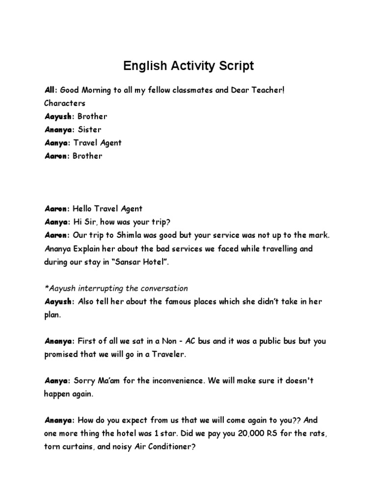 English Activity Script PDF