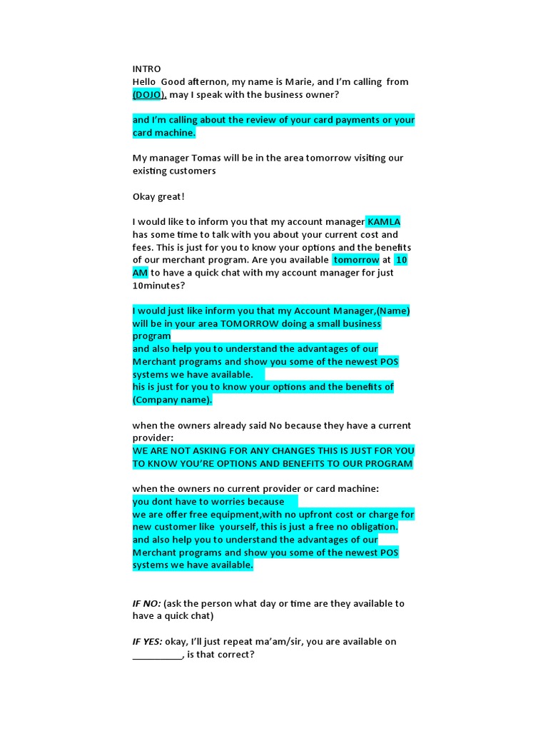 Appt Script | Download Free PDF | Point Of Sale | Financial Services