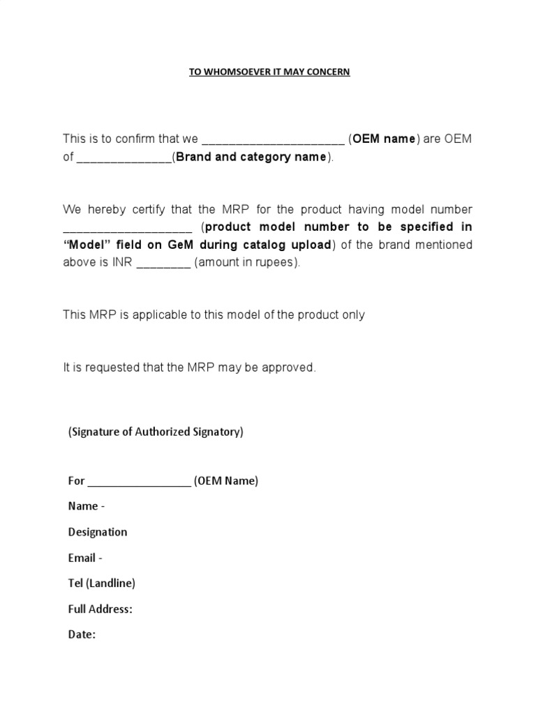 OEM MRP Declaration Letter Template | PDF | Business