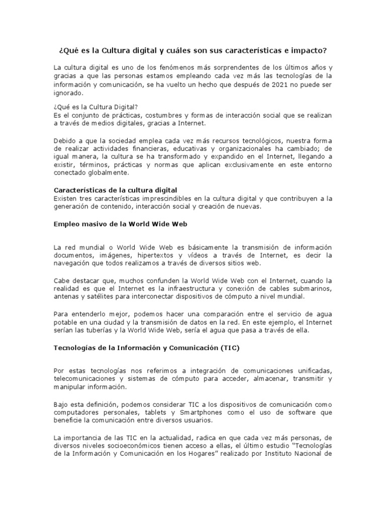 Características de la Cultura Digital | PDF | Tecnología de información ...