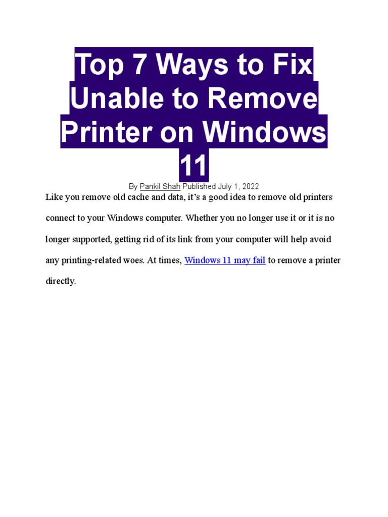 Top 7 Ways To Fix Unable To Remove Printer On Windows 11 PDF