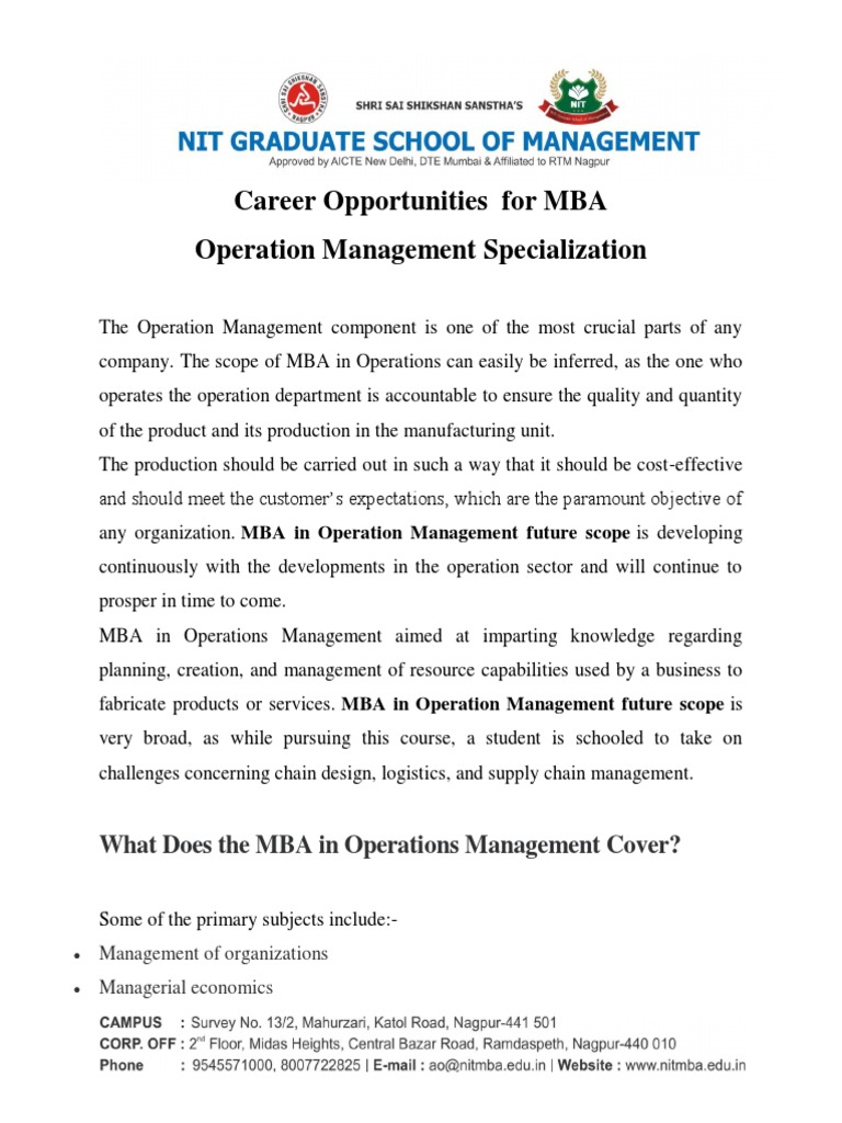 MBA in Operations Management Careers | PDF | Operations Management ...