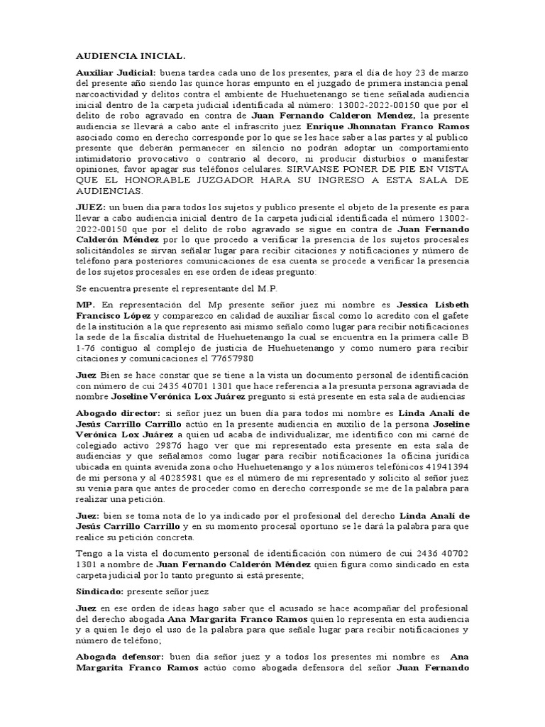 Audiencia Inicial | PDF | Derecho penal | Ley procesal