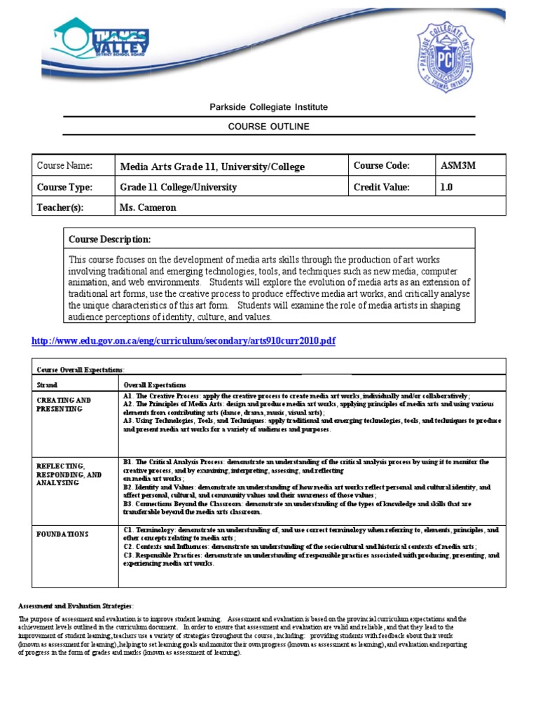 Media Arts Course Assessment Overview | PDF