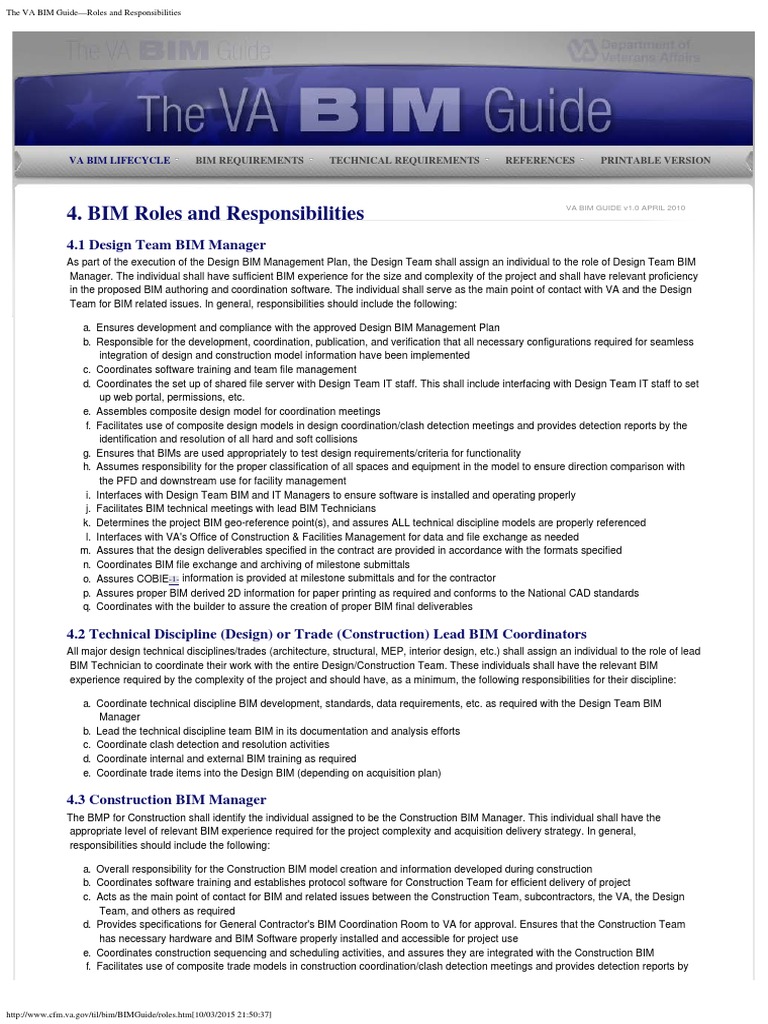 The VA BIM Guide-Roles and Responsibilities PDF | PDF | Building ...