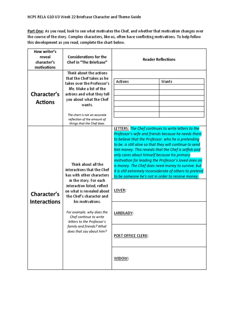 Briefcase Character and Theme Guide PDF