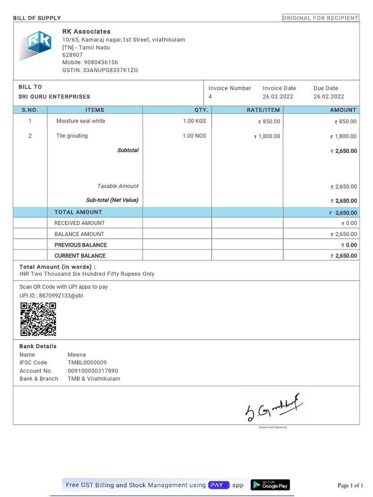 Sales Invoice 4 From RK Associates PDF | PDF | Economies | Banking ...