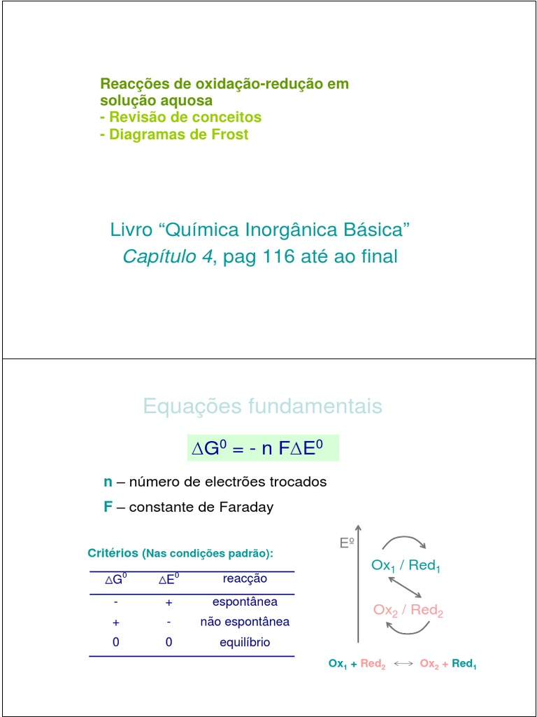 Reações redox: conceitos, diagramas e equações | PDF | Reações químicas ...