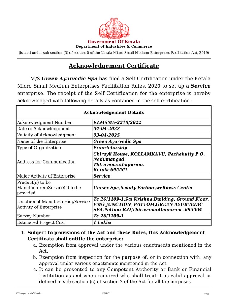 Spa License Acknowledgment in Kerala | PDF | Government | Justice