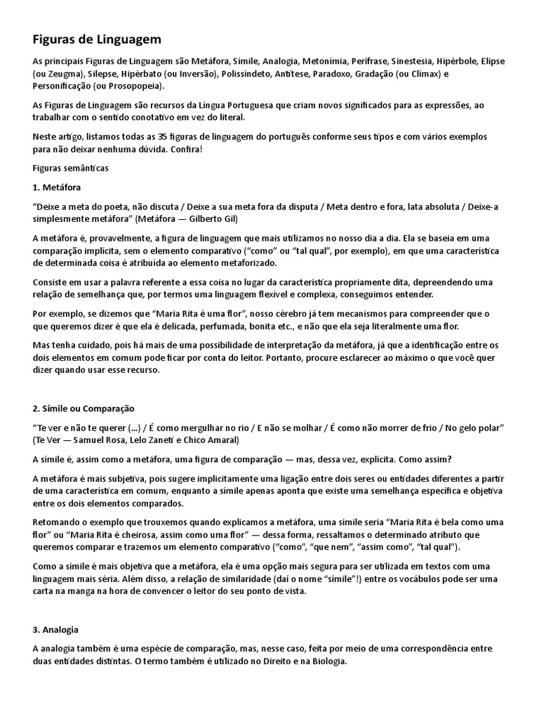 35 Figuras de Linguagem Explicadas | PDF | Artes Linguísticas e Disciplina